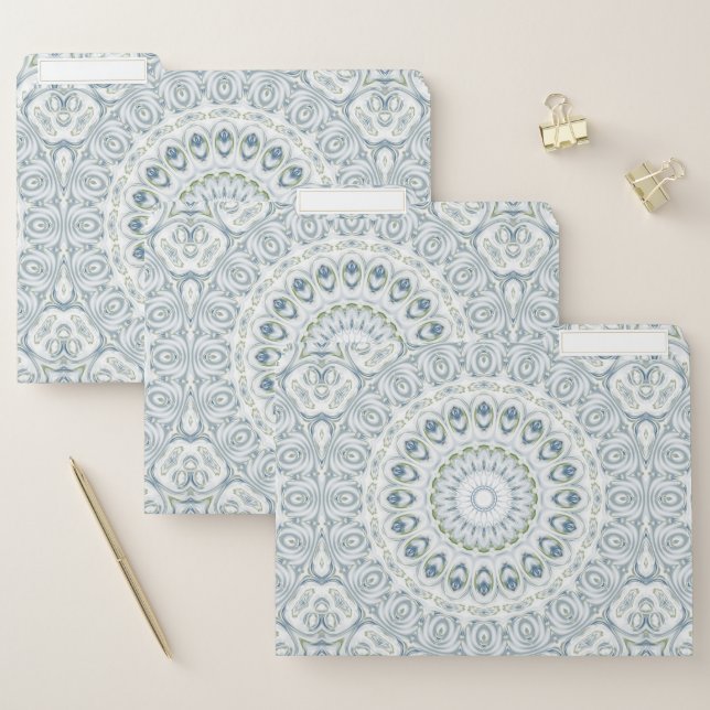 Serene Blue and Green Mandala Pattern Design File Folder (Set)