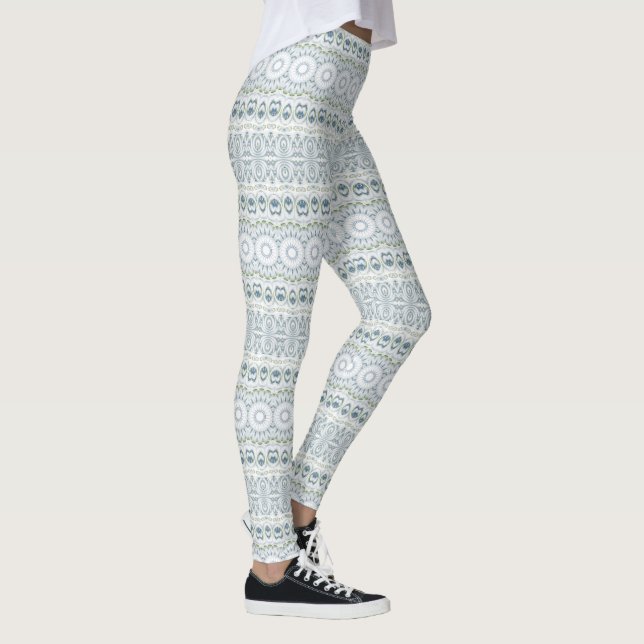 Serene Blue and Green Mandala Pattern Design Leggings (Right)