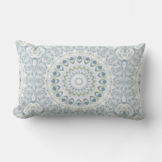 Serene Blue and Green Mandala Pattern Design Lumbar Pillow (Front)