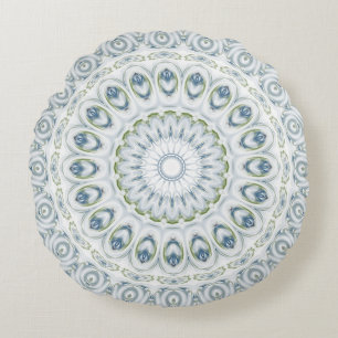 Serene Blue and Green Mandala Pattern Design Round Pillow