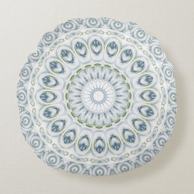 Serene Blue and Green Mandala Pattern Design Round Pillow (Front)