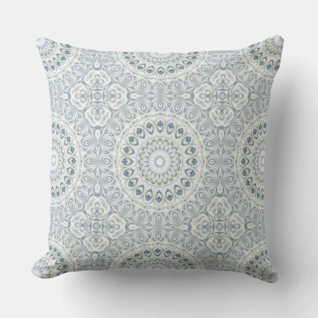 Serene Blue and Green Mandala Pattern Design Throw Pillow (Front)