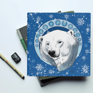 Serene Blue Art Nouveau Polar Bear Snowflakes 3 Ring Binder