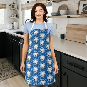 Serene Blue Art Nouveau Polar Bear Snowflakes Apron
