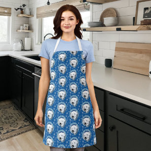 Serene Blue Art Nouveau Polar Bear Snowflakes Apron