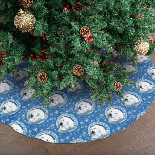 Serene Blue Art Nouveau Polar Bear Snowflakes Brushed Polyester Tree Skirt