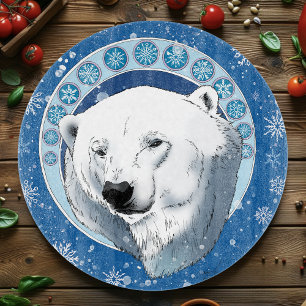 Serene Blue Art Nouveau Polar Bear Snowflakes Cutting Board