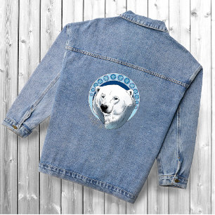 Serene Blue Art Nouveau Polar Bear Snowflakes Denim Jacket