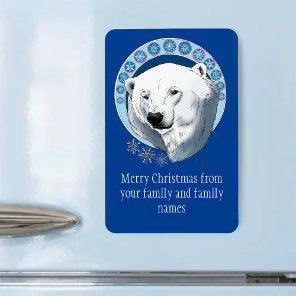 Serene Blue Art Nouveau Polar Bear Snowflakes Magnet
