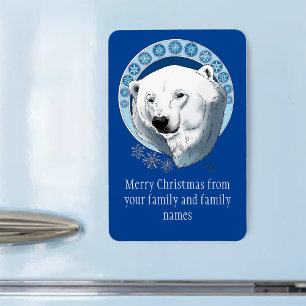 Serene Blue Art Nouveau Polar Bear Snowflakes Magnet