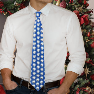 Serene Blue Art Nouveau Polar Bear Snowflakes Neck Tie