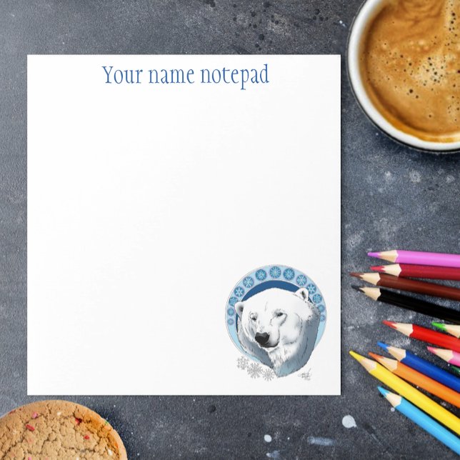 Serene Blue Art Nouveau Polar Bear Snowflakes Notepad (Creator Uploaded)