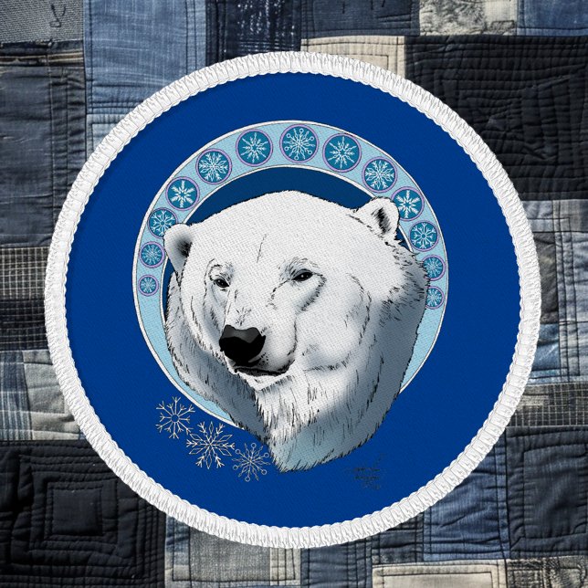 Serene Blue Art Nouveau Polar Bear Snowflakes Patch (Creator Uploaded)