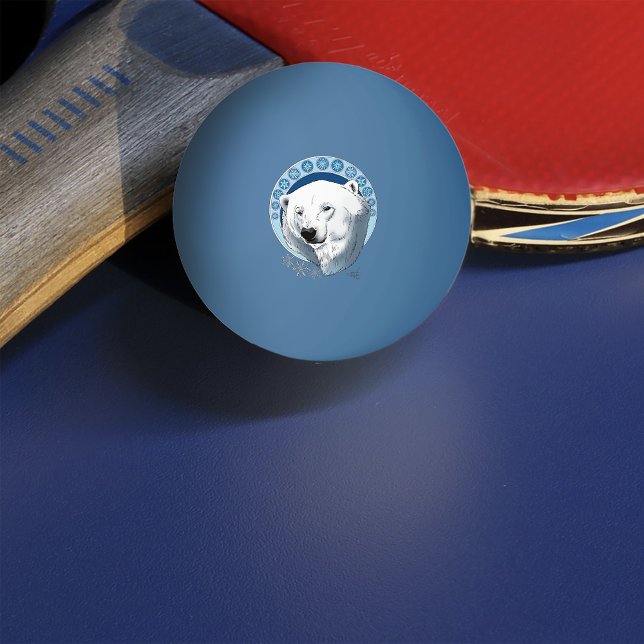 Serene Blue Art Nouveau Polar Bear Snowflakes Ping Pong Ball (Creator Uploaded)