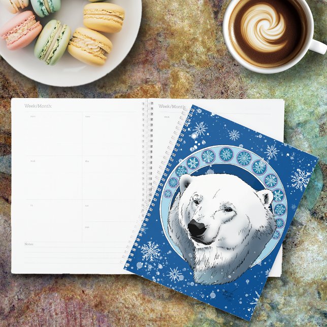Serene Blue Art Nouveau Polar Bear Snowflakes Planner (Creator Uploaded)