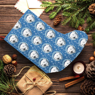 Serene Blue Art Nouveau Polar Bear Snowflakes Small Christmas Stocking