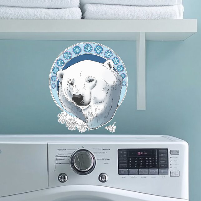 Serene Blue Art Nouveau Polar Bear Snowflakes Sticker (Creator Uploaded)