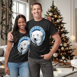 Serene Blue Art Nouveau Polar Bear Snowflakes T-Shirt