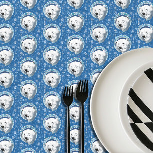 Serene Blue Art Nouveau Polar Bear Snowflakes Tablecloth