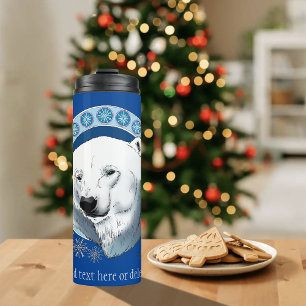 Serene Blue Art Nouveau Polar Bear Snowflakes Thermal Tumbler