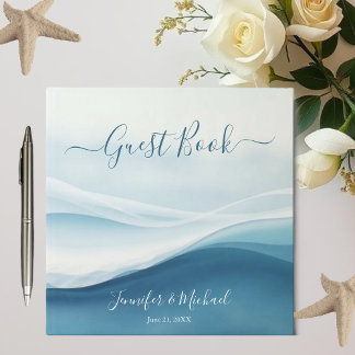 Serene Blue Beach Abstract Wedding Guest Book