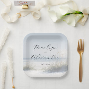 Serene Blue Beach Scene Paper Plates