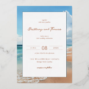 Serene Blue Beach Waves Foil Invitation