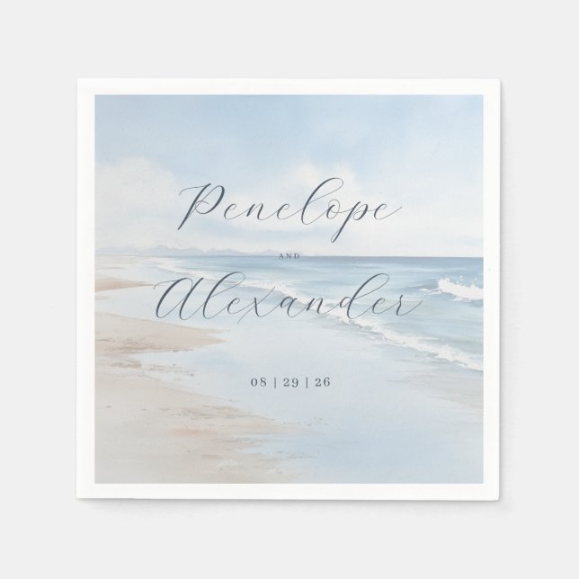 Serene Blue Beach Waves Napkins (Front)