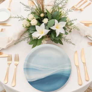 Serene Blue Beach Wedding Paper Plates