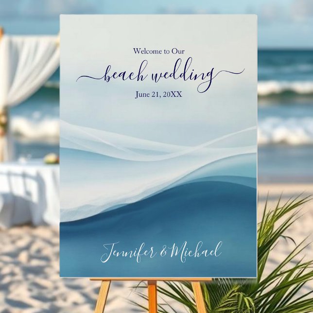 Serene Blue Beach Wedding Welcome Sign (Serene Blue Abstract Wedding Welcome Sign )