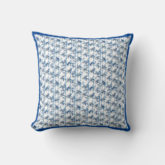 Serene Blue Bird on delicate bamboo stalks Throw Pillow