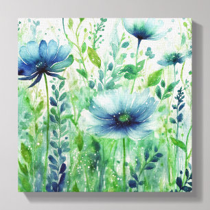 Serene Blue Blossoms - Watercolor Floral Canvas Print