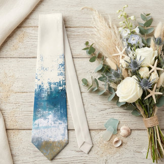 Serene Blue Coastal Abstract Wedding Tie