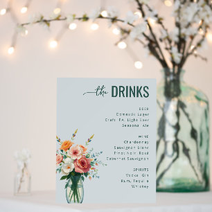 Serene Blue Floral Beverage Menu Foam Board
