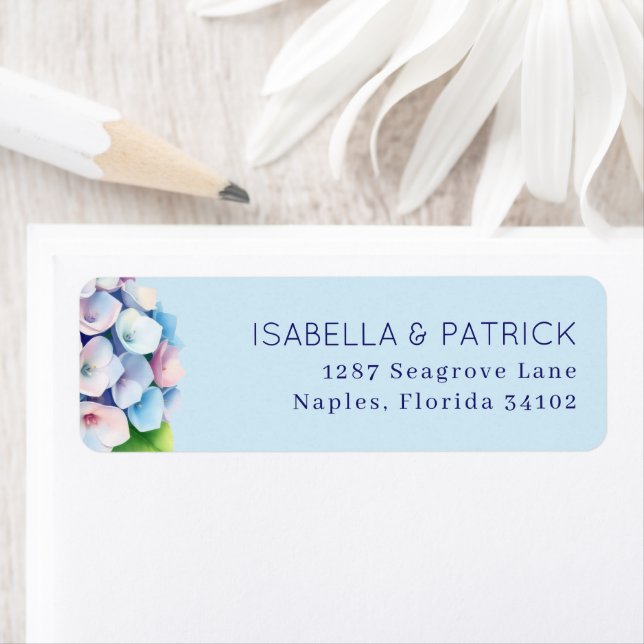 Serene Blue Floral Hydrangea Label (Insitu)