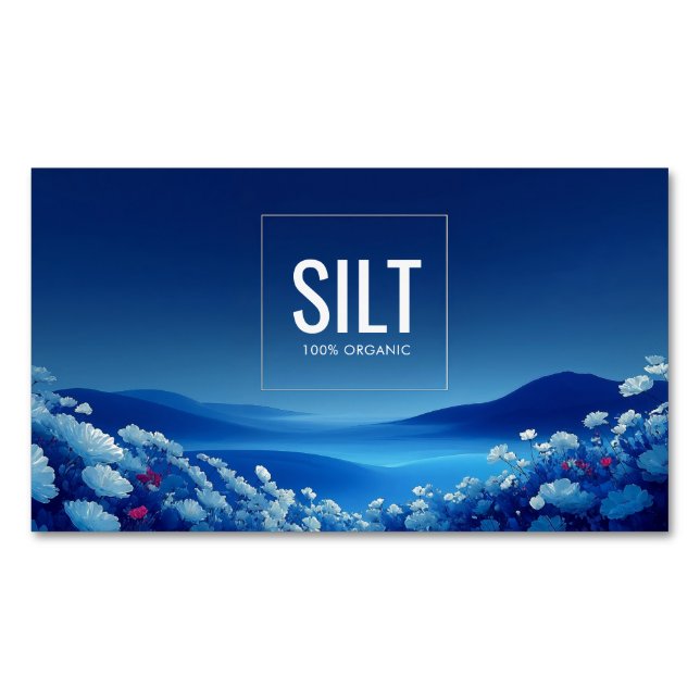 Serene Blue Floral Landscape Pink Accent Business Card Magnet (Front)