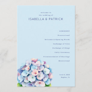 Serene Blue Floral Wedding Ceremony Program