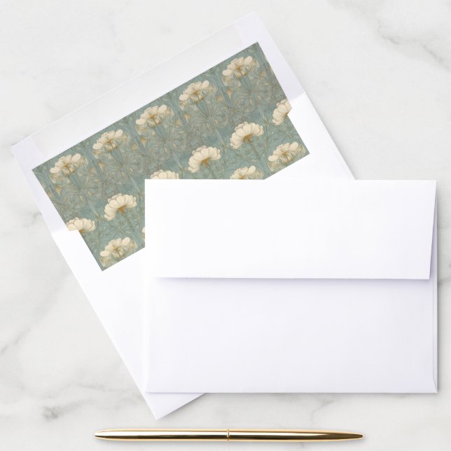 Serene Blue Green Floral Grid Envelope Liner (Desk)