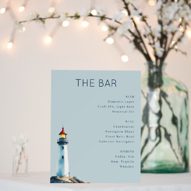 Serene Blue Illustrative Lighthouse Menu Foam Board (In Situ (Wedding))