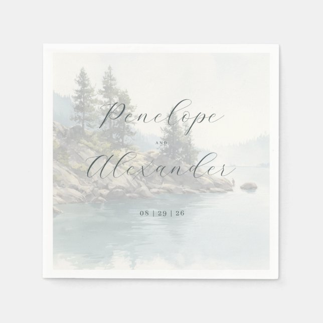 Serene Blue Lakeside Nature Napkins (Front)