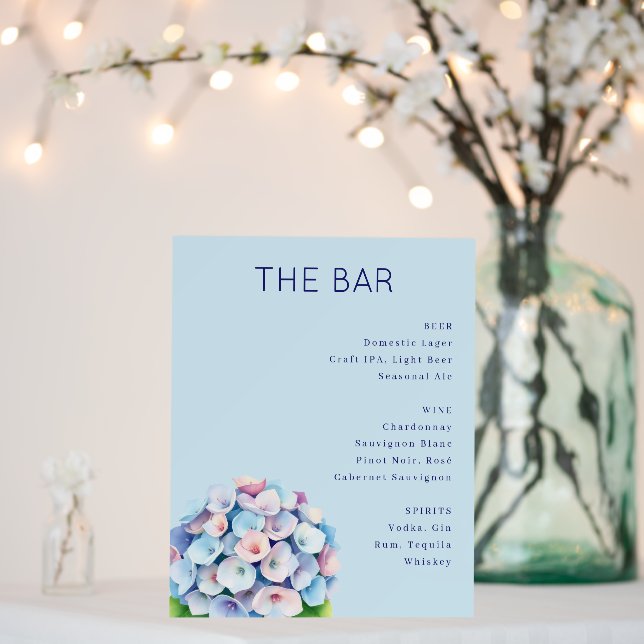 Serene Blue Minimalist Bar Menu Foam Board (In Situ (Wedding))