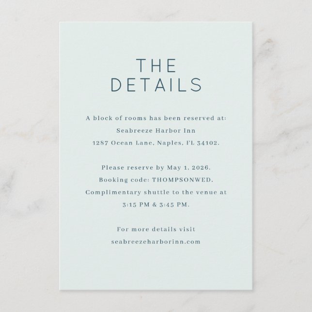 Serene Blue Minimalist Details Enclosure Card (Front)