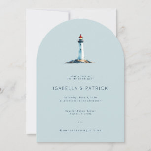 Serene Blue Minimalist Lighthouse Invitation