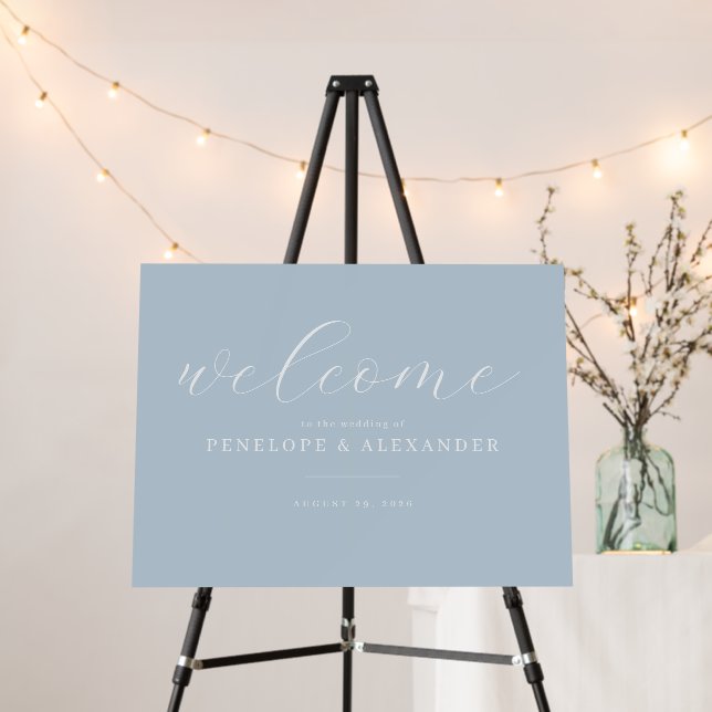 Serene Blue Minimalist Wedding Sign (In Situ (Stand))
