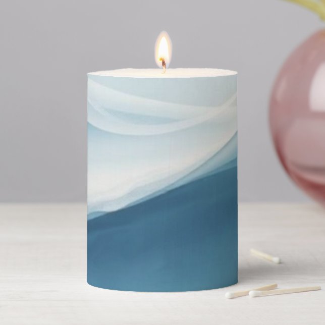 Serene Blue Modern Abstract Pillar Candle (In Situ)