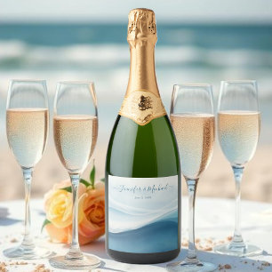 Serene Blue Modern Beach Sparkling Wine Label