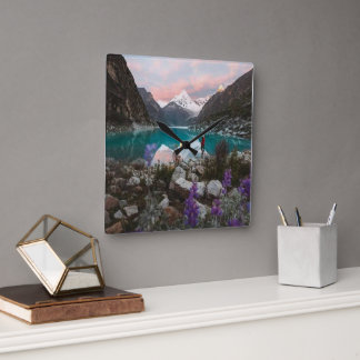 Serene Blue Mountain & River Wall Clock – Modern H