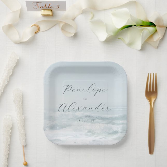 Serene Blue Ocean Waves Paper Plates (Wedding)