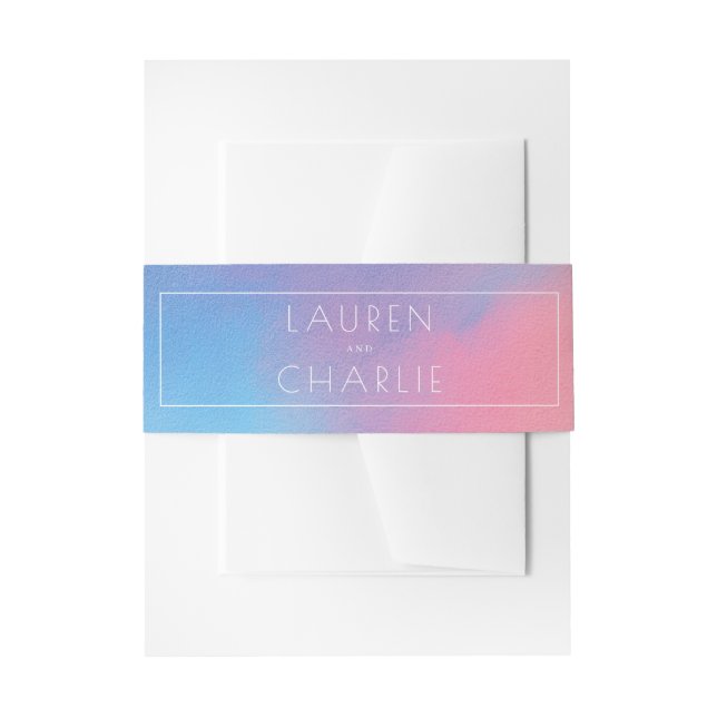 Serene Blue Pink Gradient Invitation Belly Band (Front Example)