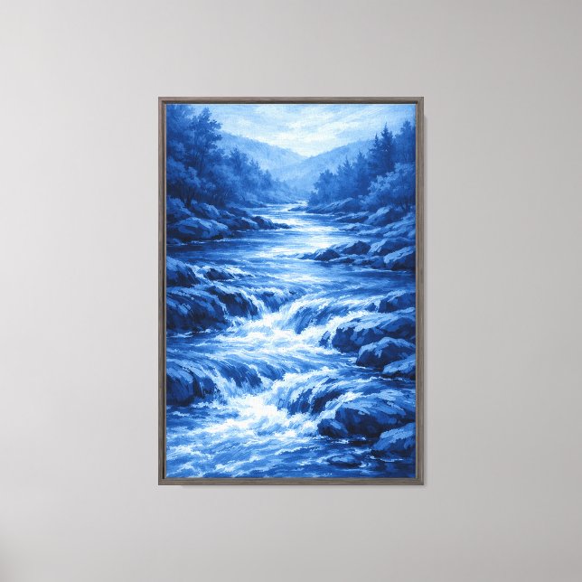 Serene Blue River Cascade Canvas Print (Front)